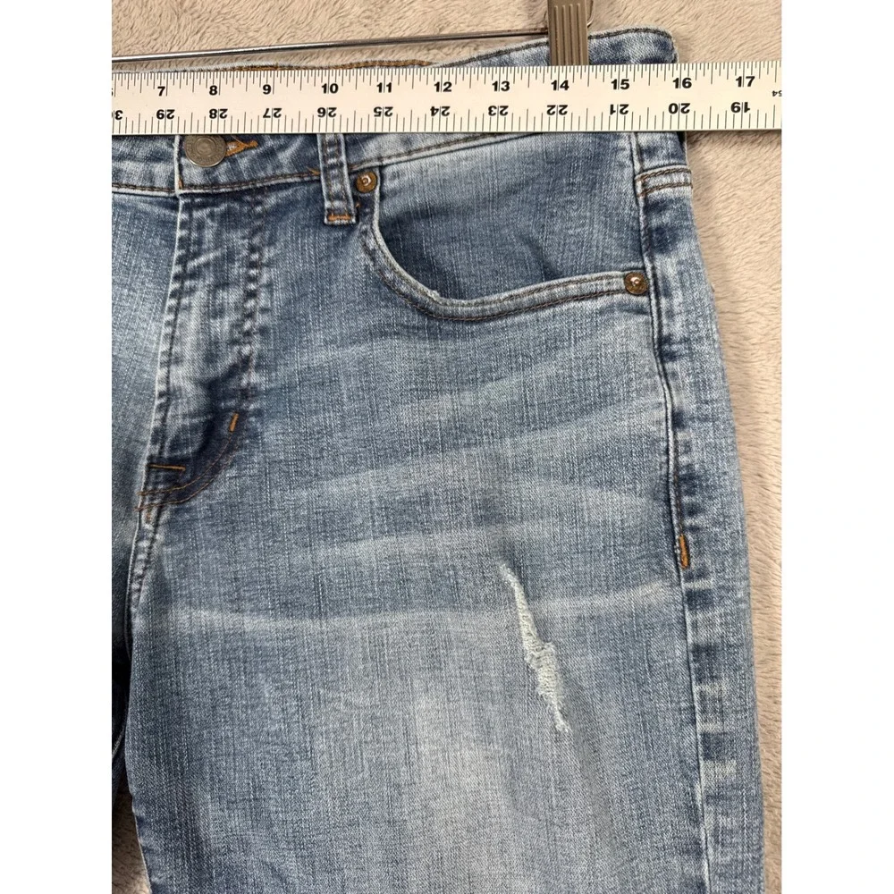 American Eagle Mens 32x33 Slim Straight Distressed Denim Jeans Light Wash